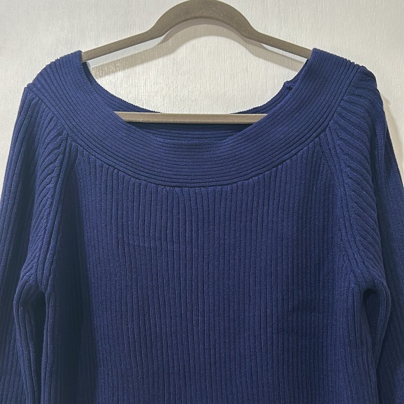 KIRUNDO WOMENS OFF SHOULDER RIBBED SWEATER BLUE SIZE LG NEW - Picture 2 of 9